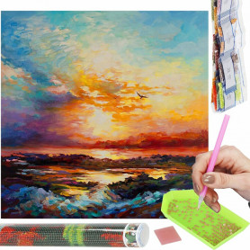 Diamantové malování 40x30 cm,  Západ slunce Springos ART