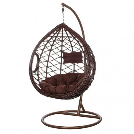 Houpací křeslo se stojanem SPRINGOS BEATA PREMIUM XXL hnědé + tmavě hnědé polštáře