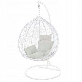 Houpací křeslo se stojanem SPRINGOS BEATA bílé + světle šedé polštáře