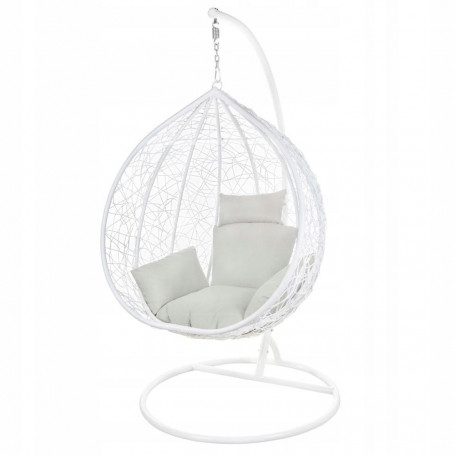 Houpací křeslo se stojanem SPRINGOS BEATA bílé + světle šedé polštáře
