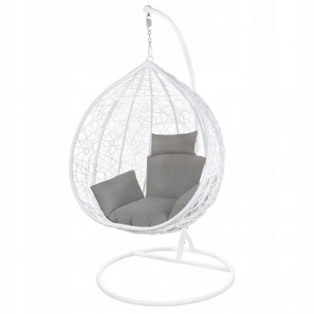Houpací křeslo se stojanem SPRINGOS BEATA XXL bílé + tmavě šedé polštáře