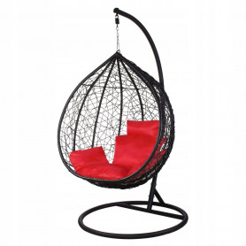 Houpací křeslo se stojanem SPRINGOS BEATA XXL černé + červené polštáře