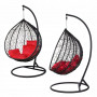 Houpací křeslo se stojanem SPRINGOS BEATA XXL černé + červené polštáře