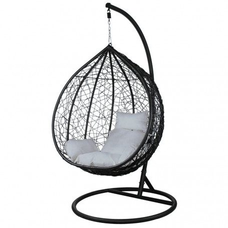 Houpací křeslo se stojanem SPRINGOS BEATA černé + světle šedé polštáře
