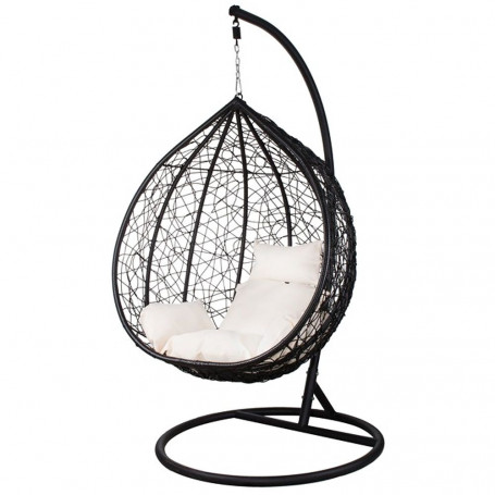 Houpací křeslo se stojanem SPRINGOS BEATA černé + světle béžové polštáře