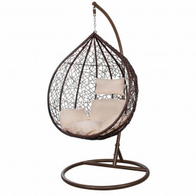 Houpací křeslo se stojanem SPRINGOS BEATA XXL hnědé + světle béžové polštáře