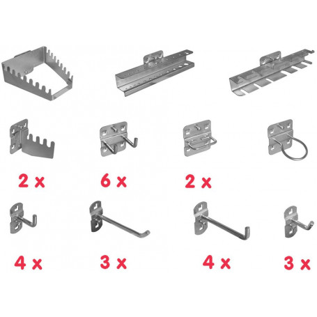 Držáky na nářadí do perforované stěny, 28-dílná sada
