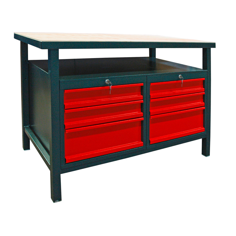 DEMA Dílenský pracovní stůl se šesti zásuvkami 40888, antracit/červená 40888D