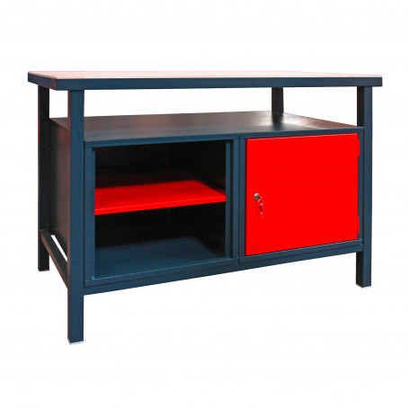Dílenský pracovní stůl se skříňkou s dvířky a odkládacím prostorem 40889, antracit/červená