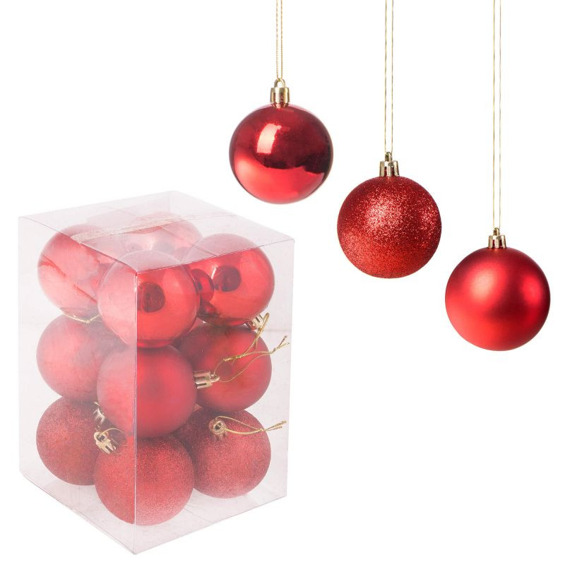 SPRINGOS Vánoční koule mix 6 cm červené, 12-dílná sada CA0001