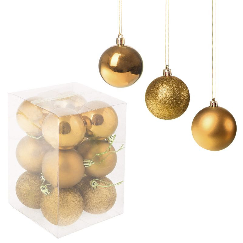 SPRINGOS Vánoční koule mix 6 cm zlaté, 12-dílná sada CA0003