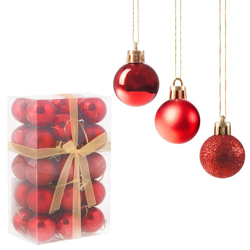 SPRINGOS Vánoční koule mix 3 cm červené, 30-dílná sada CA0011