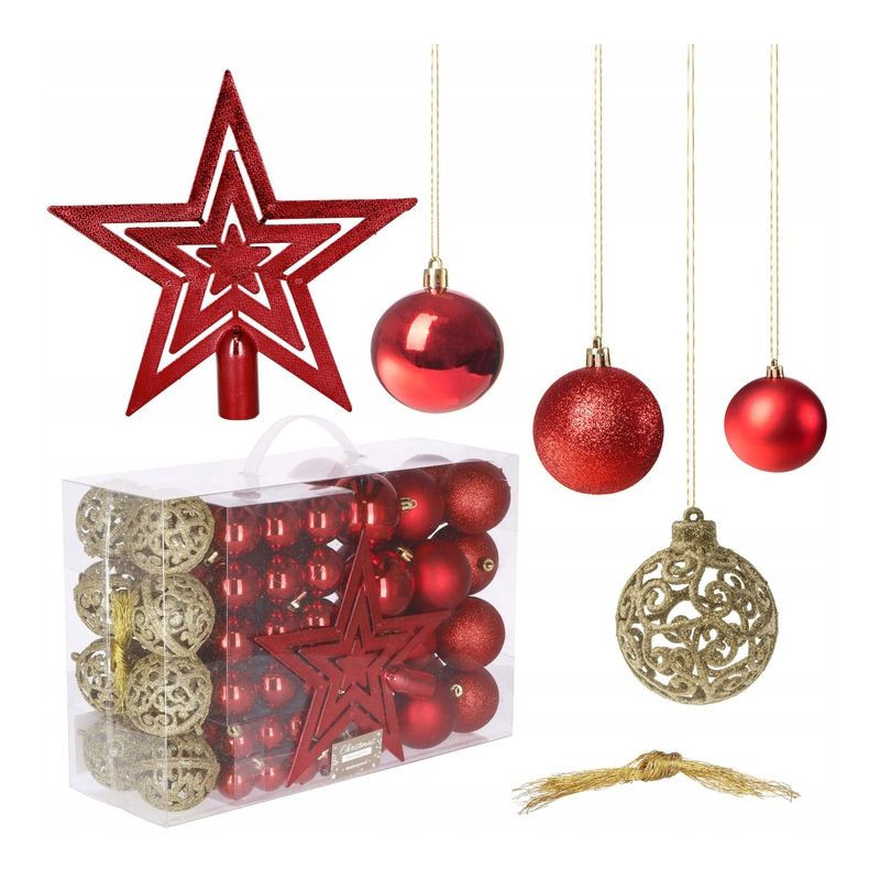 SPRINGOS Vánoční koule mix 3/4/6 cm s hvězdou červené a zlaté, 101-dílná sada CA0122