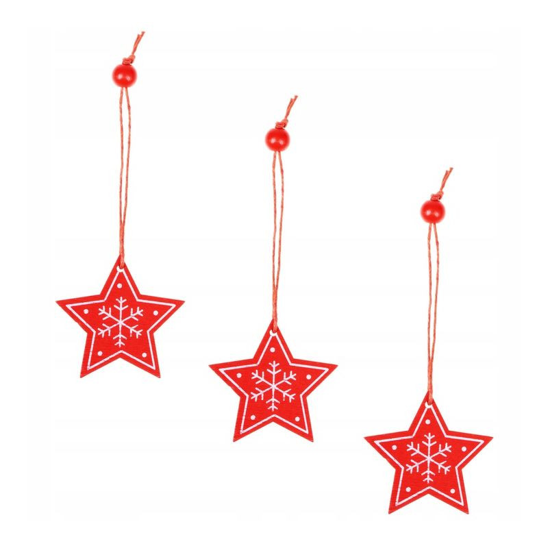 SPRINGOS Vánoční ozdoba dřevěná Hvězda s vločkou červená 4,5 cm, 3 ks CA0649