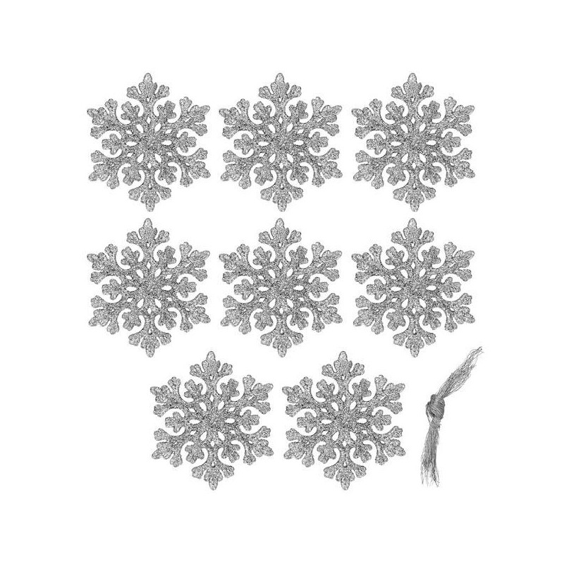 SPRINGOS Vánoční ozdoba Vločka se třpytkami stříbrná 7,5 cm, 8 ks CA0716