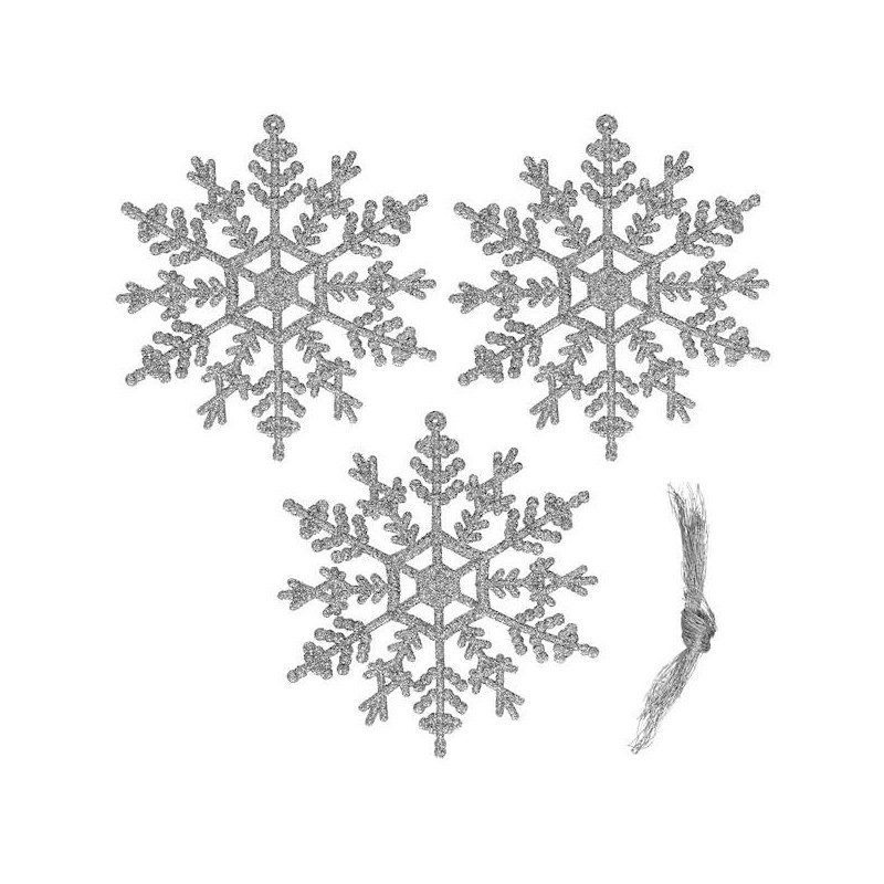 SPRINGOS Vánoční ozdoba Vločka se třpytkami stříbrná 12 cm, 3 ks CA0755