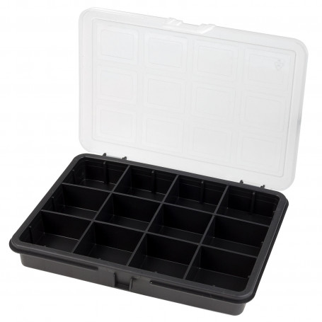 Zásobník / krabička s přihrádkami, 12 přihrádek, černá