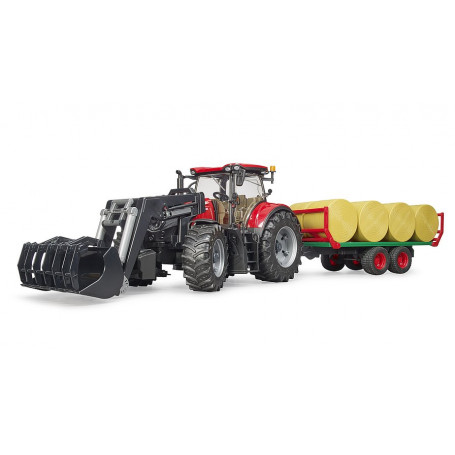 Traktor Case IH Optum 300CVX s předním nakladačem a přívěsem s 8 balíky 1:16 03198