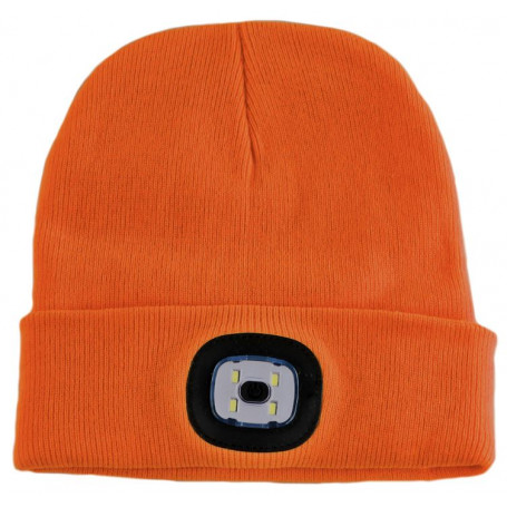 Pletená čepice s LED světlem, neonově oranžová