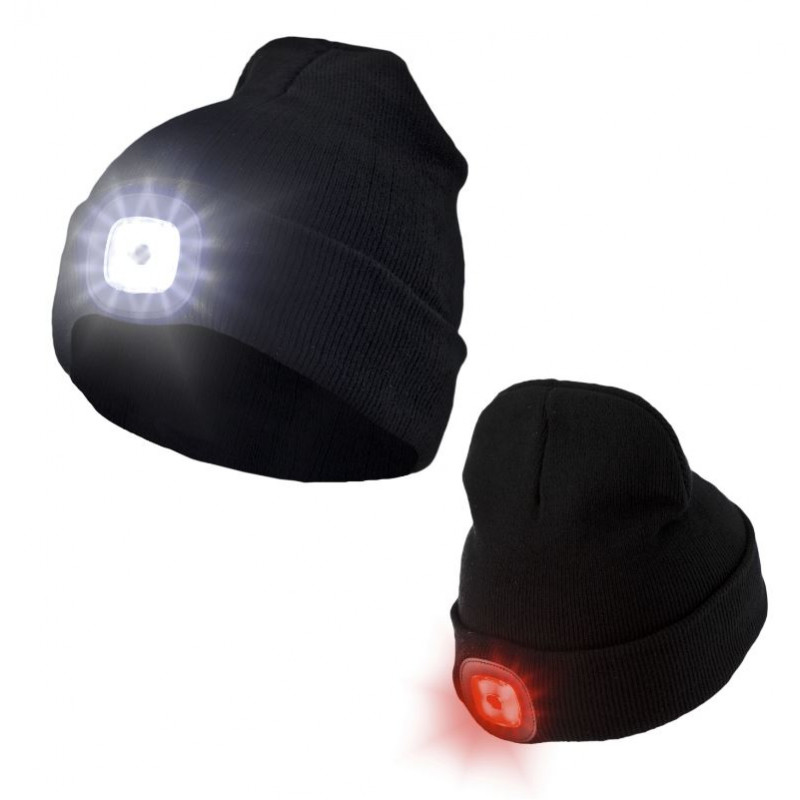 KesTek Pletená čepice s dvojitým LED světlem, černá 40013KT