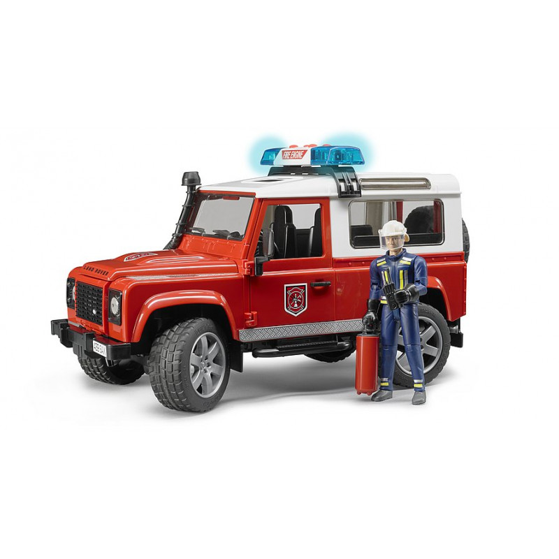 Bruder Zásahový hasičský vůz Land Rover Defender Station Wagon s figurkou hasiče a hasicím přístrojem 1:16 02596 12020D