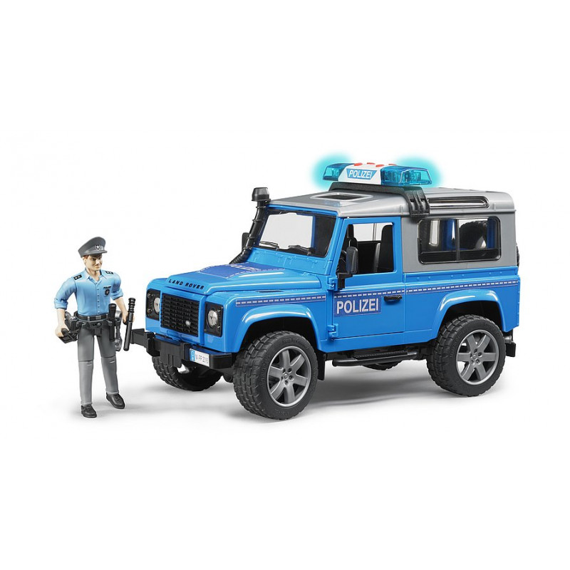 Bruder Policejní vůz Land Rover Defender Station Wagon se světelným a zvukovým modulem a s figurkou policisty 1:16 02597 12023D