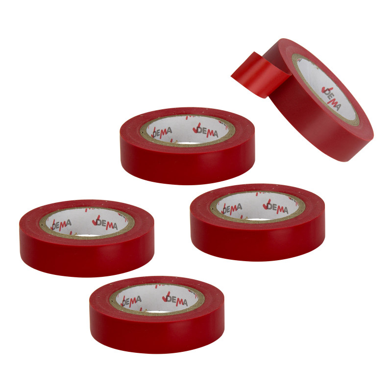 DEMA Elektrikářská izolační páska 15 mm / 10 m, červená, 5 ks 22260D