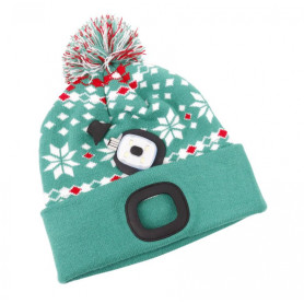 Čepice s LED světlem Strend Pro X-mas, zelená s vločkami, L