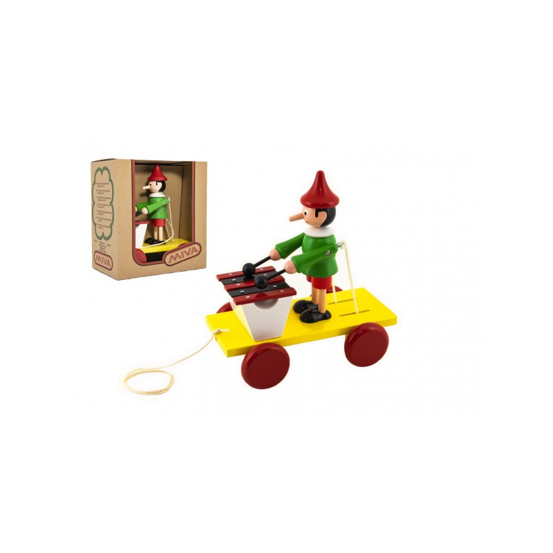 Teddies Pinocchio s xylofonem tahací dřevo 20cm v krabičce 16001111-XG
