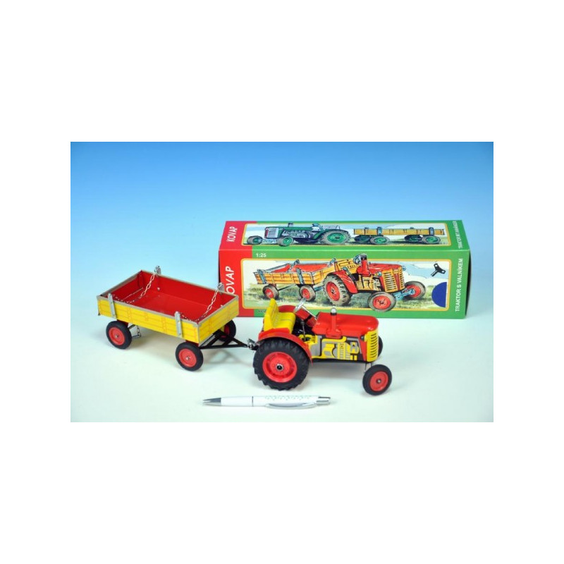 Kovap Traktor Zetor s valníkem červený na klíček kov 28cm Kovap v krabičce 95000395-XG