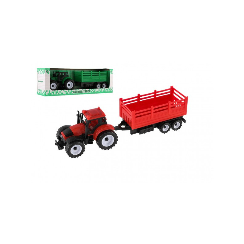 Teddies Traktor s přívěsem plast 28cm 2 barvy v krabičce 00312490-XG