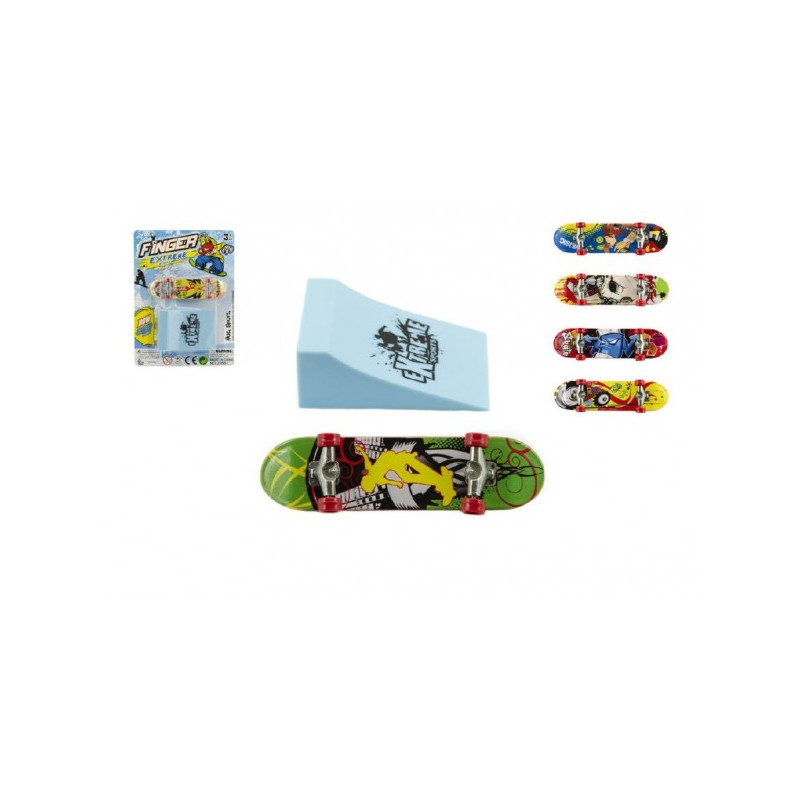 Teddies Skateboard prstový s rampou plast 10cm mix barev na kartě 00311283-XG