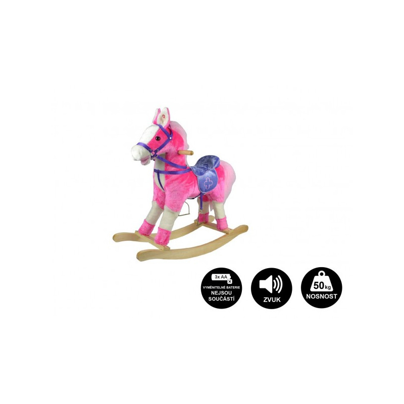 Teddies Kůň houpací růžový plyš na baterie 71cm se zvukem a pohybem nosnost 50kg v krabici 62x56x19cm 00516105-XG