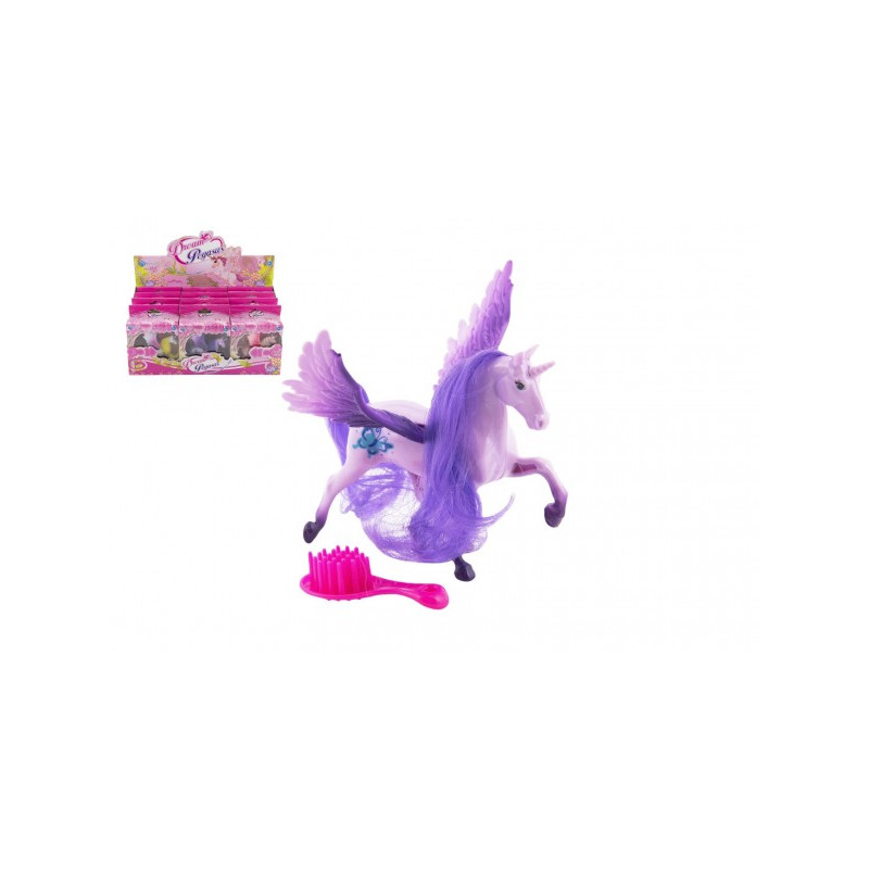 Teddies Jednorožec/kůň s křídly česací s hřebenem plast 12cm 3 barvy v krabičce 12x16x4cm 12ks v boxu 00850180-XG