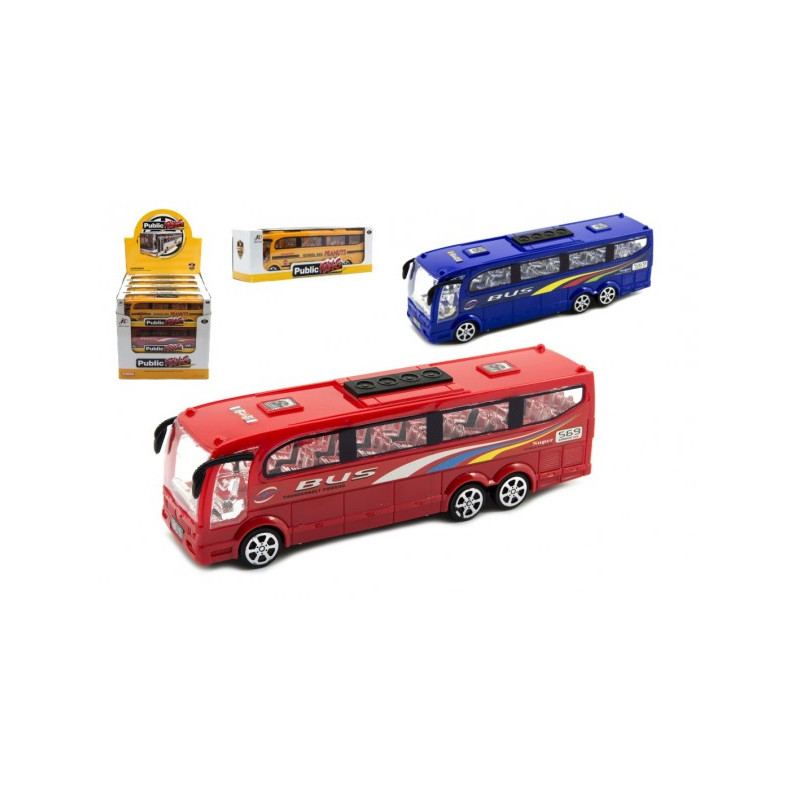 Teddies Autobus plast 25cm na setrvačník 3 barvy v krabici 26x8,5x7cm 12ks v boxu 00850156-XG