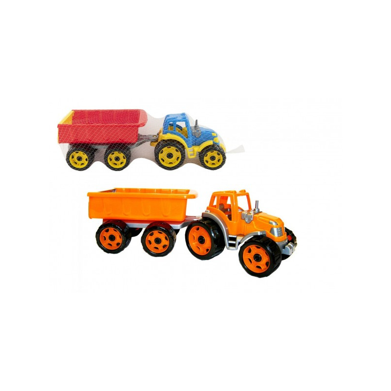 Teddies Traktor s vlekem plast 53cm na volný chod 2 barvy v síťce 00880120-XG