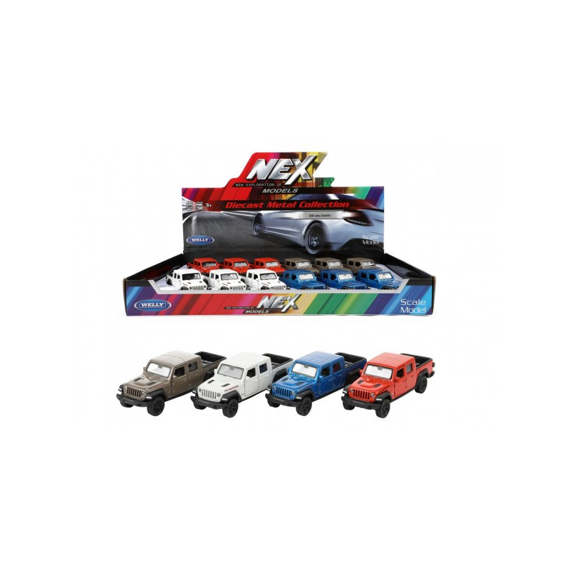 Teddies Auto Welly 2020 Jeep Gladiatotor kov/plast 12cm 4 barvy na zpětné natažení 12ks v boxu 00542776-XG