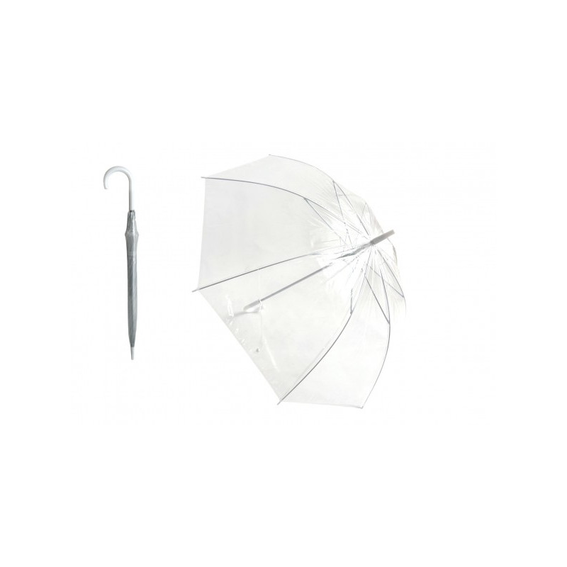 Teddies Deštník průhledný bílý svatební plast/kov 82cm v sáčku 00850737-XG