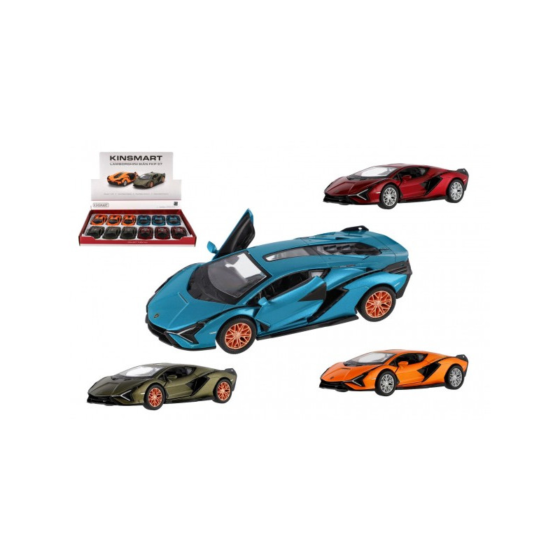 Teddies Auto Kinsmart Lamborghini Sián FKP 37 kov/plast 13cm 4 barvy na zpětné natažení 12ks v boxu 00410541-XG