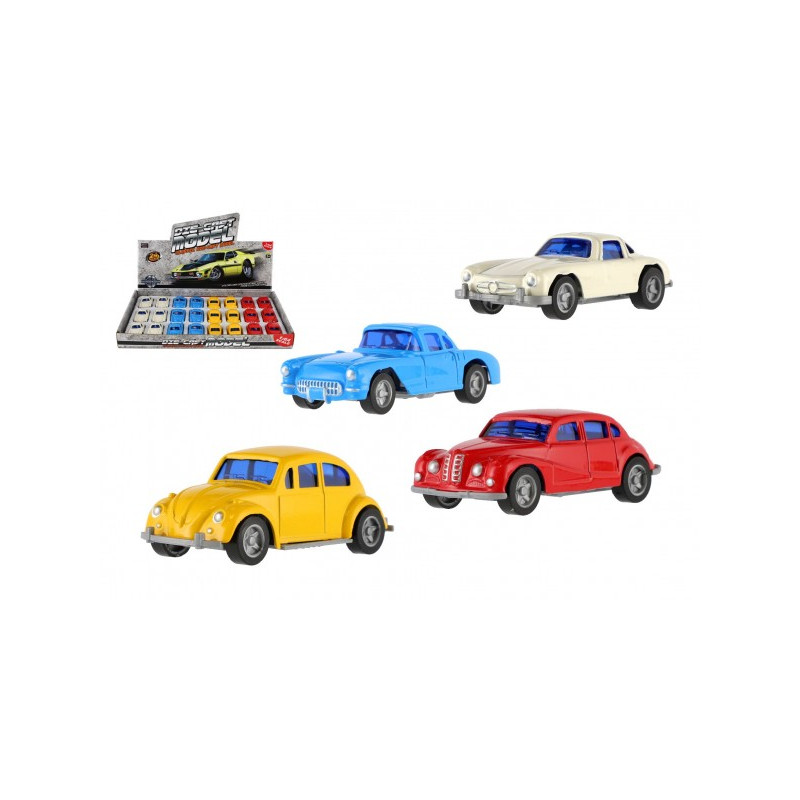 Teddies Auto mini kov/plast 7,5cm na zpětné natažení 4 barvy 24ks v boxu 00850672-XG