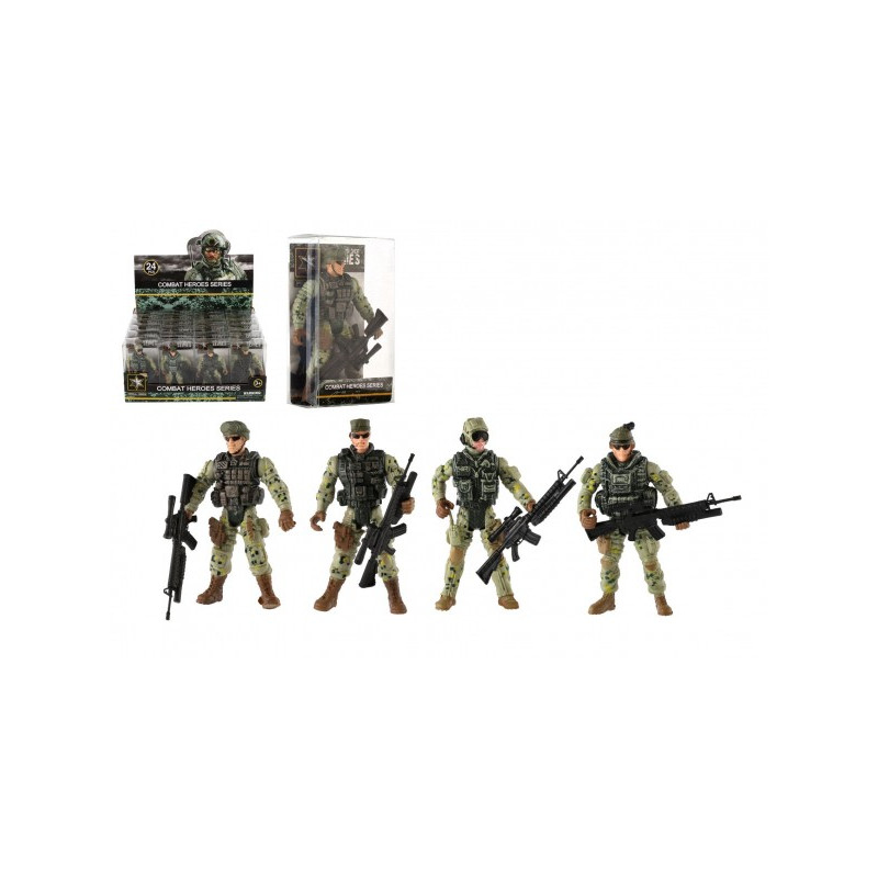 Teddies Voják figurka se zbraní plast 10cm mix druhů v plastové krabičce 6x11x3cm 24ks v boxu 00850865-XG