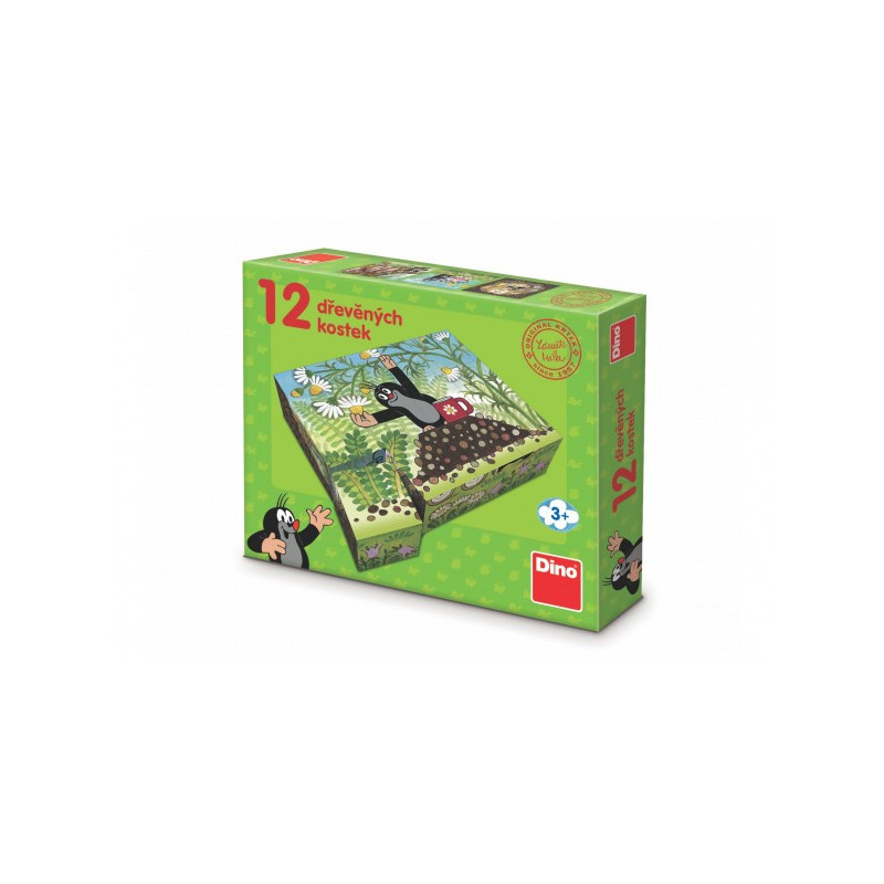 Dino Kostky kubus Krtek a přátelé dřevo 12ks v krabičce 21x18x4cm 21641334-XG