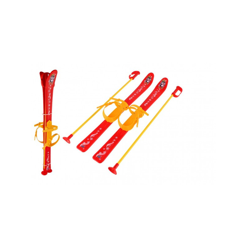 Teddies Dětské lyže s hůlkami plast/kov 76cm červené 00880194-XG
