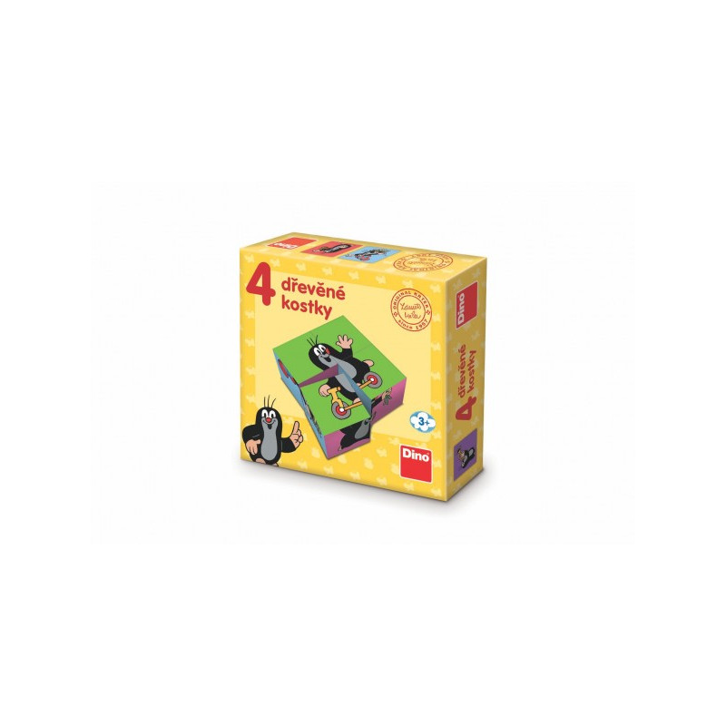 Dino Kostky kubus Krtek dřevo 4 ks v krabičce 13x13x4cm 21640054-XG
