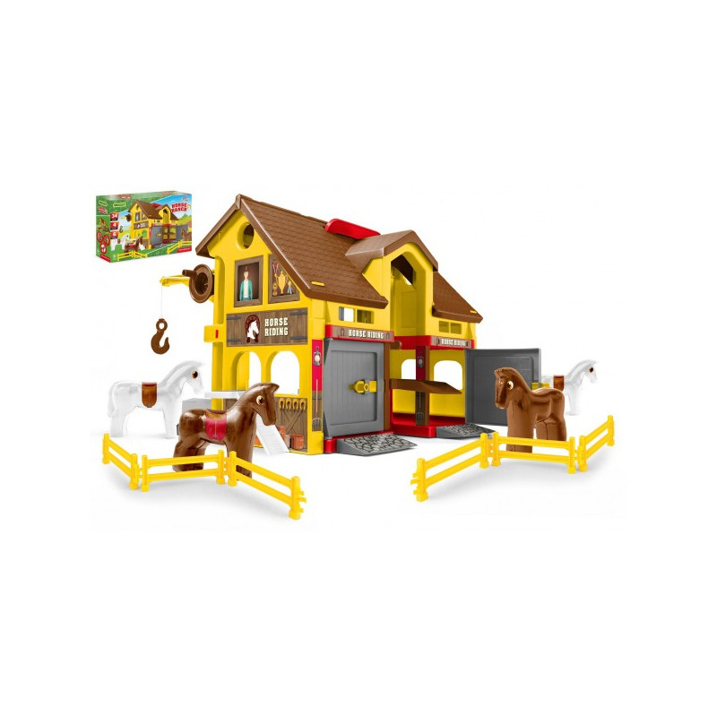 WADER Play House - Ranč s koňmi plast + kůň 4ks v krabici 59x39x15cm 89025430-XG