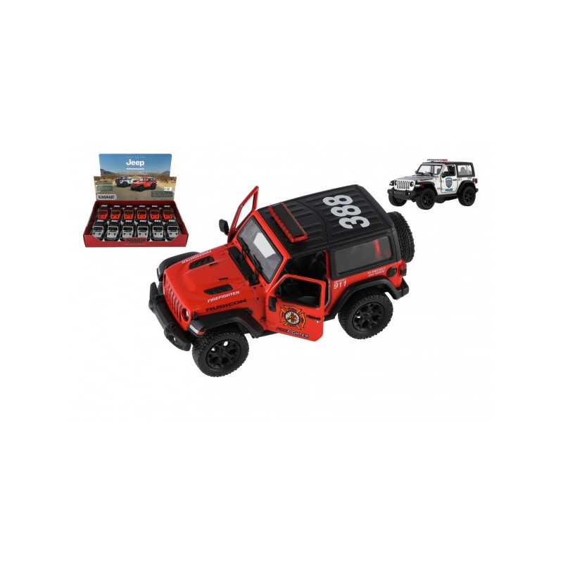 Teddies Auto Kinsmart Jeep Wrangler Policie 2018 kov/plast 12cm 2 barvy na zpětné nat. 12ks v boxu 00410550-XG
