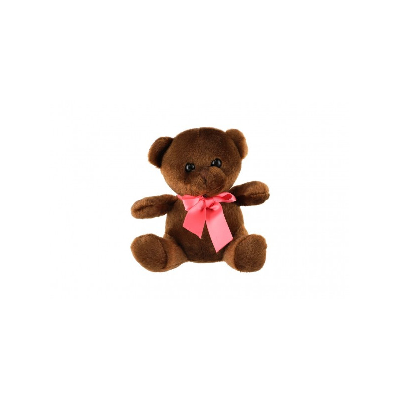 Teddies Medvěd/Medvídek sedící s mašlí plyš 15cm tmavě hnědý v sáčku 0+ 56800242-XG