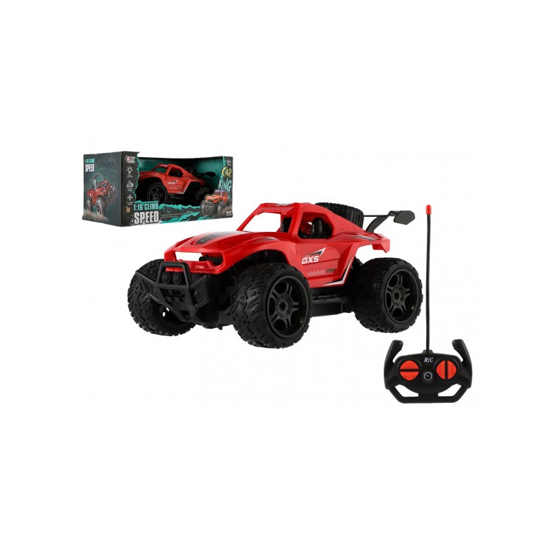 Teddies Auto RC buggy terénní červené 23cm plast 27MHz na baterie se světlem v krabici 30x14x16cm 00861266-XG