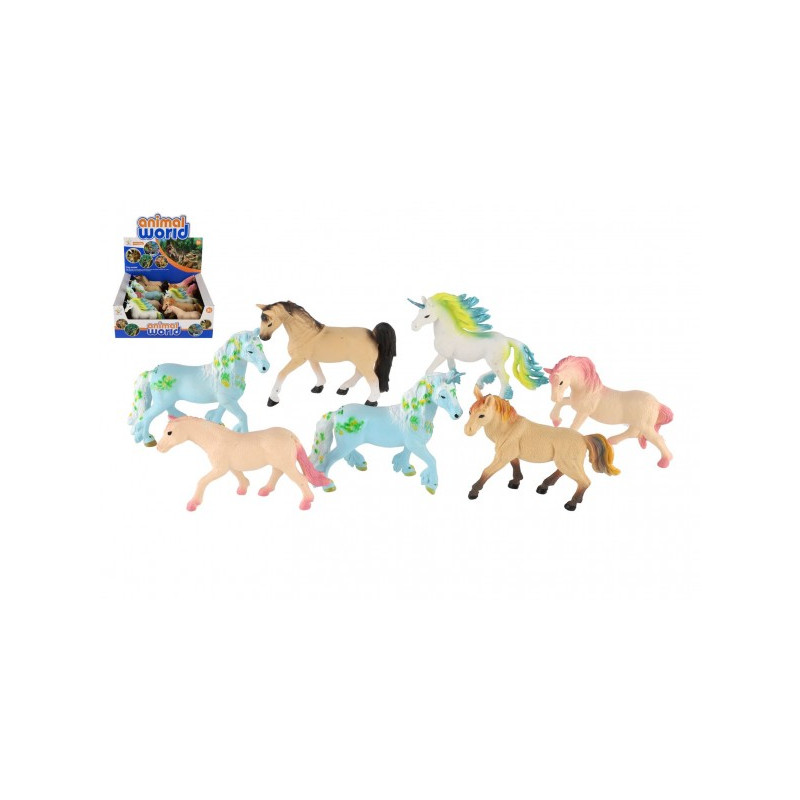 Teddies Kůň/jednorožec plast 15cm mix barev 12ks v boxu 00861261-XG