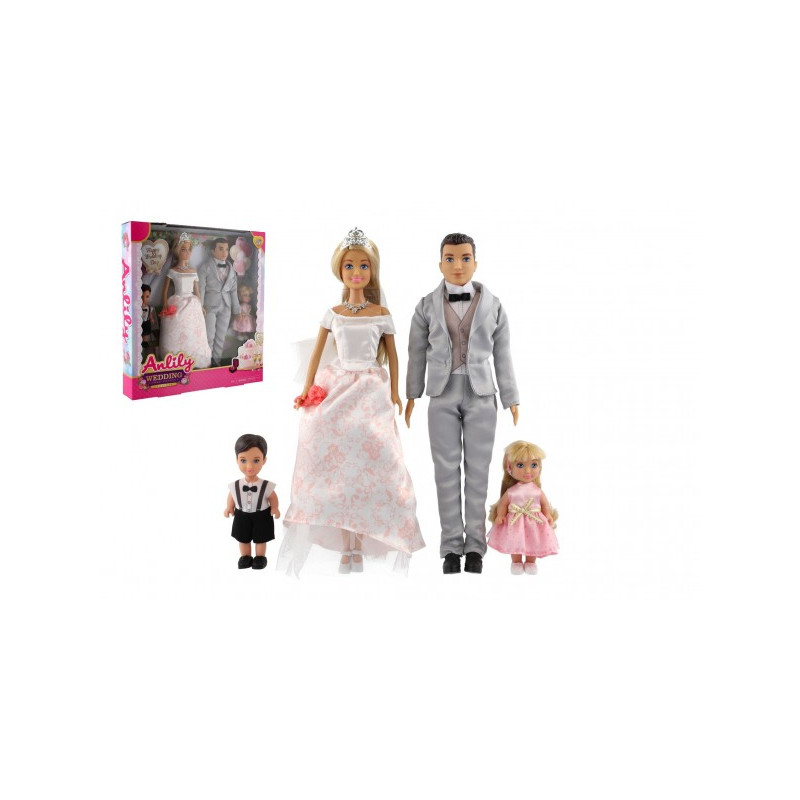Teddies Panenka nevěsta a ženich Anlily plast 28cm s rodinou v krabici 30x32x5cm 00861433-XG